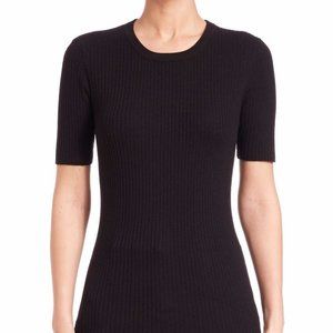 FRAME DENIM Black Ribbed Short Sleeve Black Sweater Small